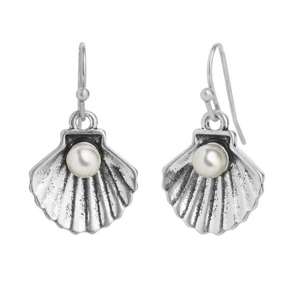 Shell Pearl Dangle Earrings - Silverfd